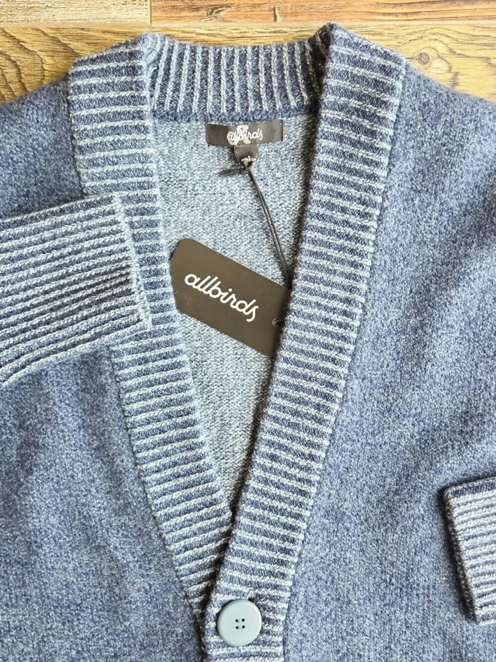 NEW Allbirds $145 The Cardi Ironbark Merino Wool V-Neck Cardigan Blue